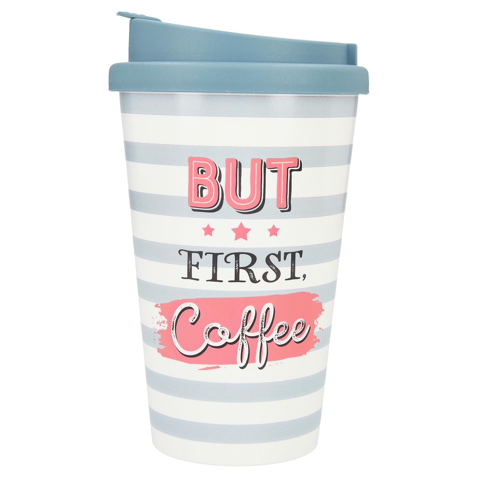 Depesche 2180.007 to-Go Mug with Saying 350 ml Plastic But First Coffee Multicoloured