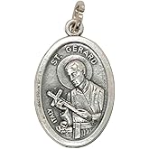VILLAGE GIFT IMPORTERS St. Gerard Medal | Silver Tone 1" Catholic Pendant | St. Gerard and Our Lady of Perpetual Help | Includes Prayer Card for Healthy Pregnancy | Made in Italy