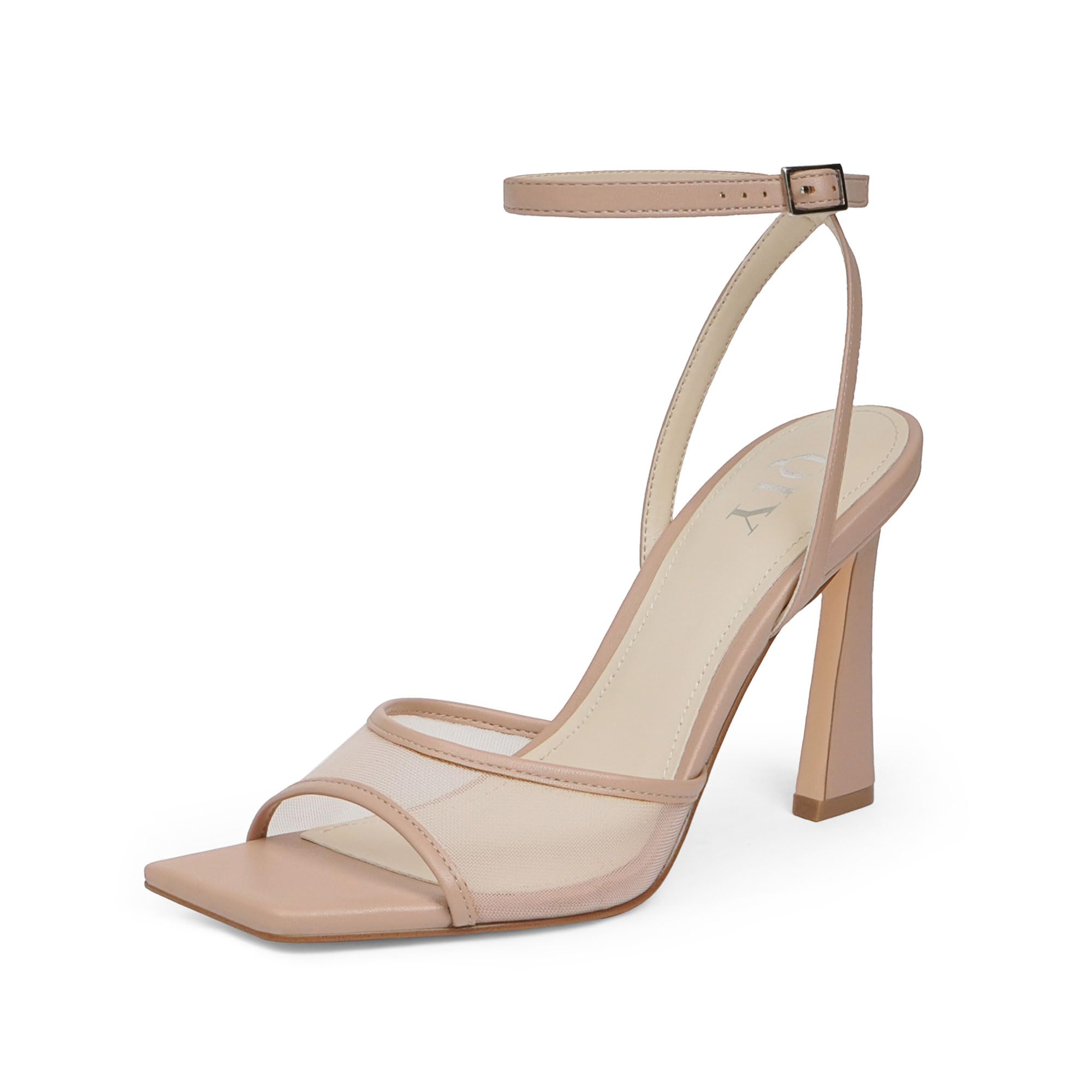 Photo 1 of ***SEE CLERKS NOTES**** QIY Nude Strappy Heels for Women High Heels Stilettos Open Square Toe Heel 3 Inch Summer Dress Faux Leather Mesh Nude Heel Heeled Sandals Size 7.5