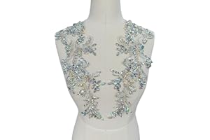 PLUNE Handmade Shining Rhinestones lace Applique Patches Sewing Beads Sequins Stone Trim Accessories for Wedding Dress one Pair/Bag (Clear AB)