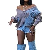 Vaceky Womens Denim Overlay Cardigan Sweaters Chunky Knit Button Down Cardigans