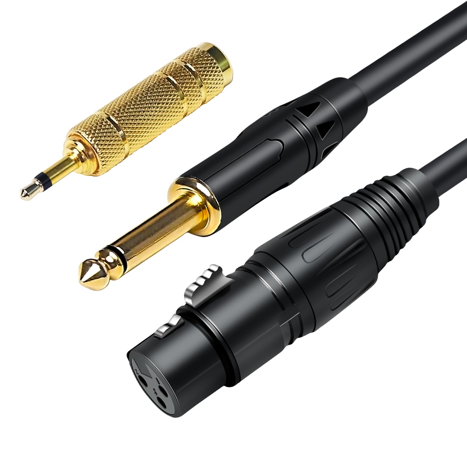 jindaaudio XLR Cable 10ft/3M, Female XLR to 1/4 (6.35mm) TS Mono with 1/8 (3.5mm) Adapter, Microphone Cable Jack Unbalanced Signal Interconnect