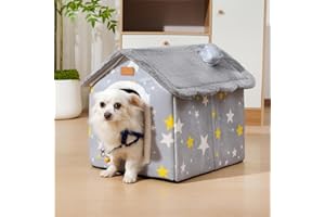 LABAUXITE Dog House Indoor Memory Sponge, Foldable Dog House Kennel Bed Mat with Cushion for Small Medium Large Dogs Cats, Winter Warm Cat Nest Puppy Cave Sofa Pet Products (Grey, XL)