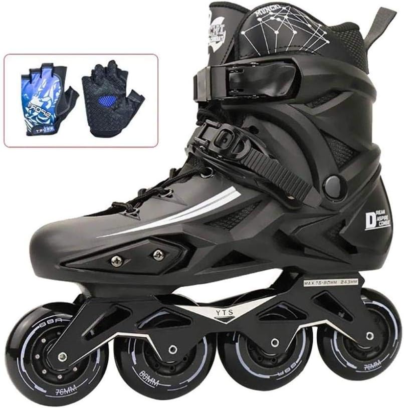 PIAOL Rollerblades Boys Outdoor Adult White Inline Skates Women With Gloves, Wear Resistant 88A Wheel,Black-40CM