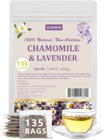 ULTHMOK 135 Premium Chamomile & Lavender Tea Bags Caffeine Free 100% Natural