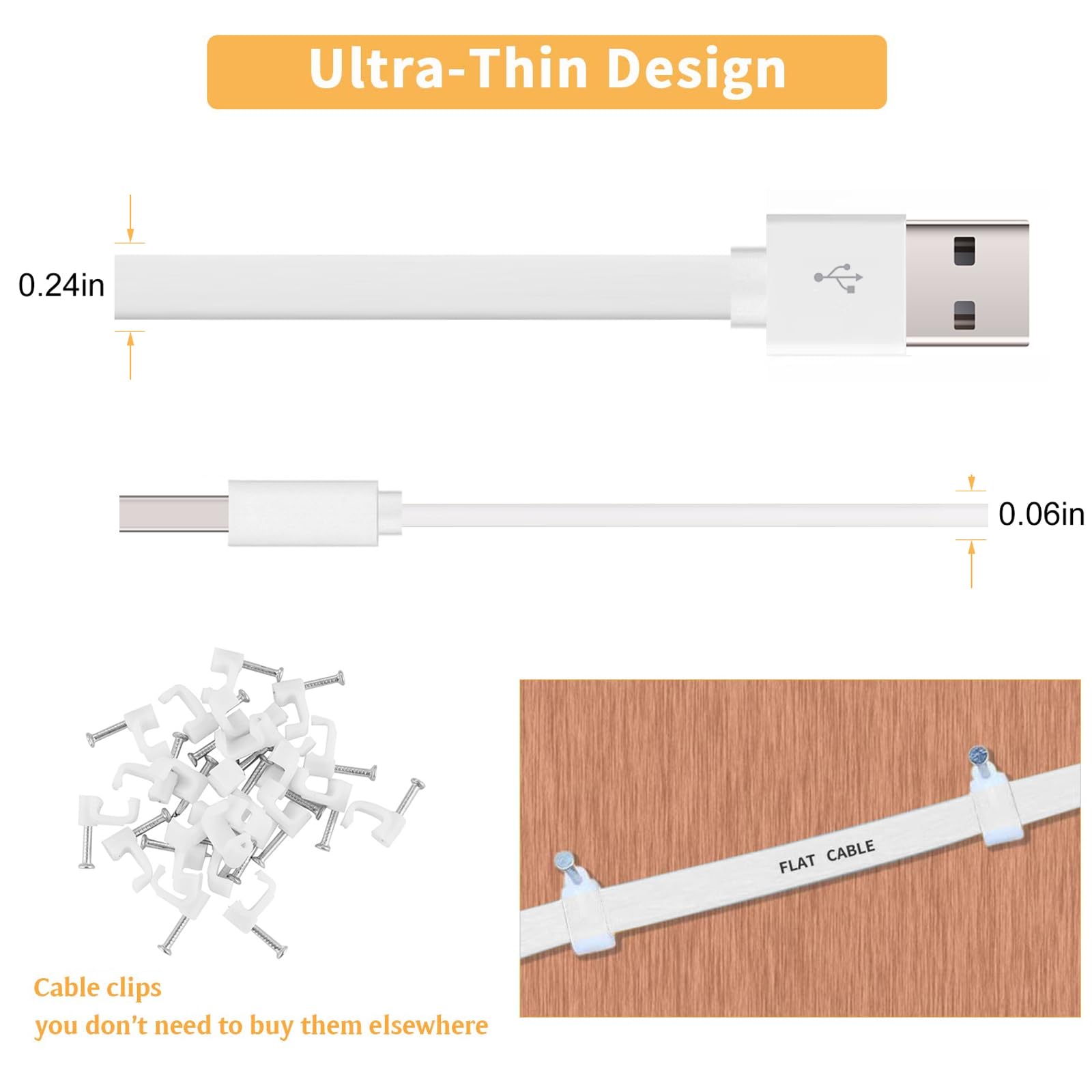 Uogw 2 Pack 25FT Power Extension Cable Compatible with WYZE Cam Pan V3, USB to 90 Degree Micro USB Extension Charging Cable for WYZE Cam Pan V3,L-Shaped Flat Power Cord (White)