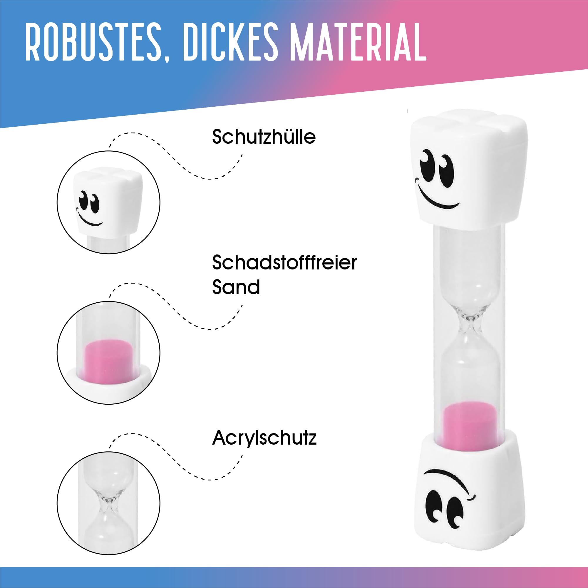 TeacherFav 2-Minuten-Sanduhr zum Zähneputzen für Kinder – 2er-Set kleine Blaue und rosa Smiley-Sanduhren 2