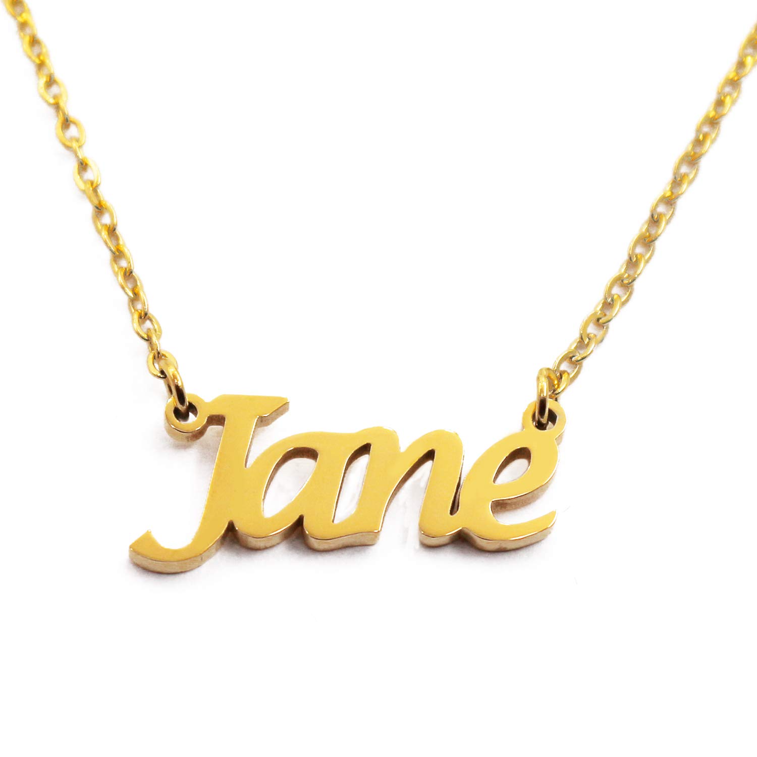 Kigu Jane Personalised Name Necklace 18ct Gold Plated, Custom Dainty Name Pendants, Jewellery for Ladies, Girlfriend, Mother, Sister, Friends