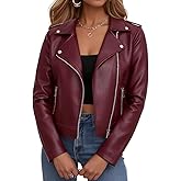 Ommiivex Women Leather Jacket Faux Cropped Coat Cute Short Zip Up for Casual Rock Concert Game Day Edgy Vintage Outfit