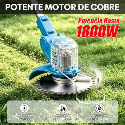 ACHIEVOOA Cortacésped Eléctrico Inalámbrico Telescópico 3 en 1, Desbordadora Portátil de 21V, Equipado con 2 Baterías de 3 Ah y 3 Tipos de Cuchillas de Corte, Ideal para Césped y Jardín (Azul)