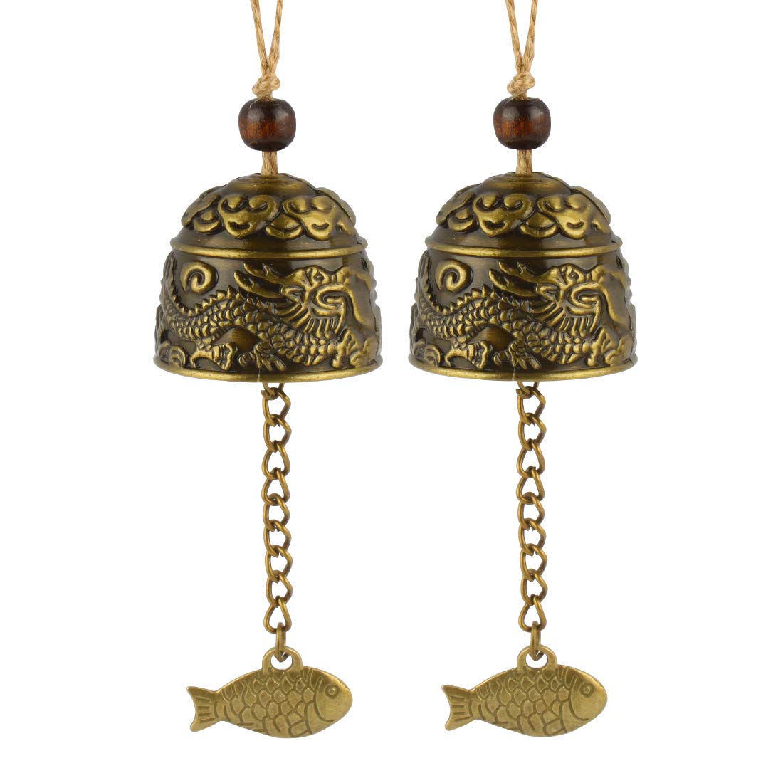 Andux Zone 2 Pieces Vintage Wind Chimes Chinese Fengshui Bell for Home Garden Hanging Good Luck Blessing FGFL-01 (Chinese Dragon)