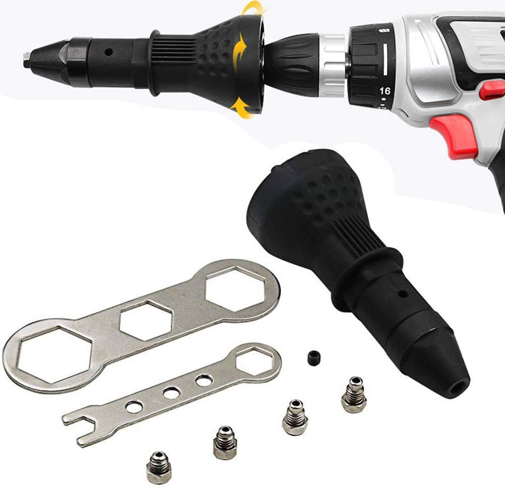 Loneflash Electric Rivet Gun,Cordless Riveting Drill Adaptor Insert Nut Tool Riveting Riveter Gun Kit Professional Rivet Riveting Hand Tool Power Machine Accessory