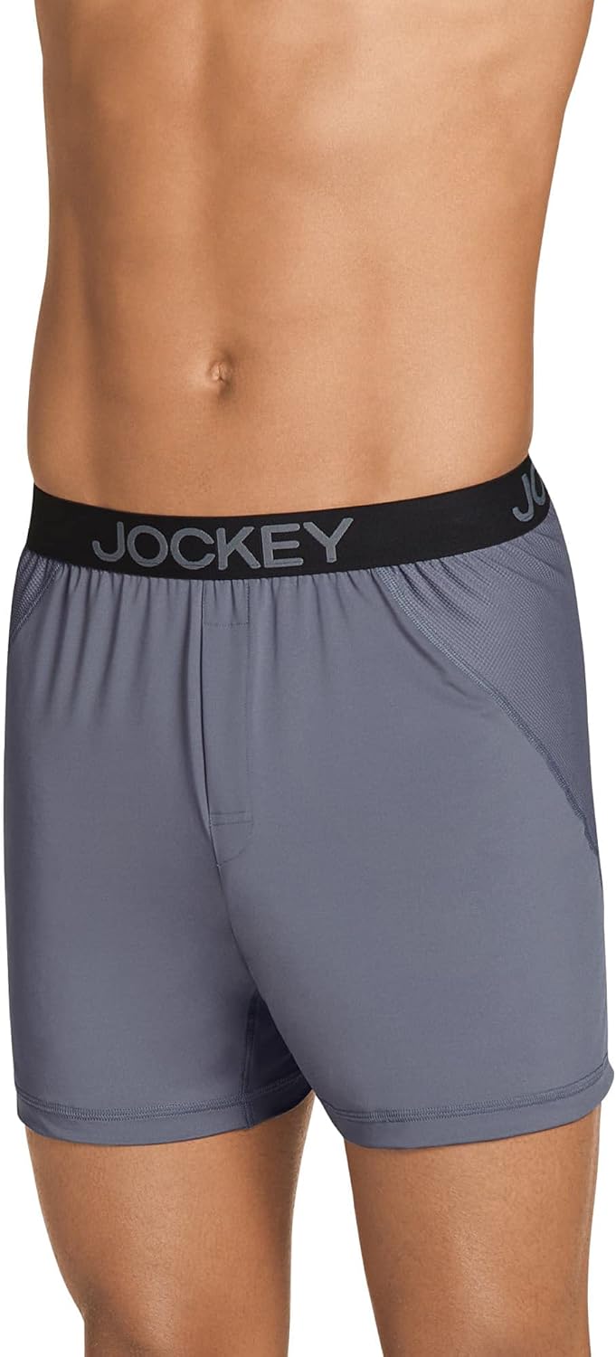 Jockey Men's Underwear Microfiber No Bunch Boxer, Pewter Stp/Stone Gray