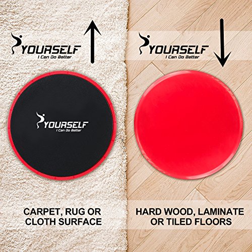 SYOURSELF Set of 2 Core Exercise Sliders Dual Sided Gliding Discs-Trainer Fitness Equipment for Abdominal,Total Body Workouts, Gym,Home,Travel,Mat Carpet,Hard Floors+Fitness Chart+Gift Box (Red)