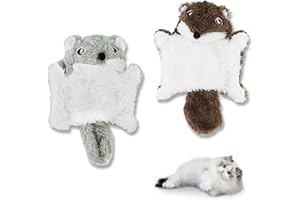 Andiker Cat Plush Toy, Cute Flying Squirrel Shape Cat Chew Toys with Whistle & Crinkle Paper, Interactive Cat Toys for Indoor