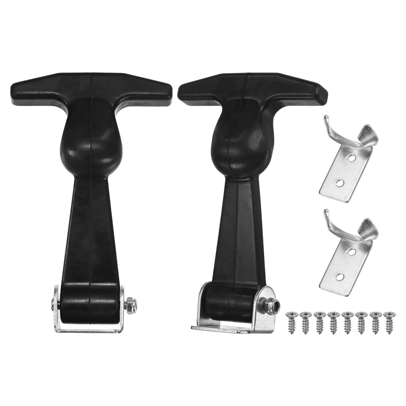 M METERXITY 2-Pack Elastic SPCC Rubber Hood Catch, 4.9" Flexible Draw Latches with Brackets Flexible T-Handle Hasp Rubber with Screws for Toolbox/RVs/Vehicle Engine/Hood [Silver Black]