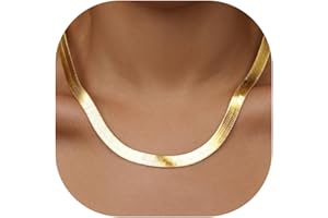 WomenGifts 14K Gold Silver Plated Herringbone Necklace for Women – Dainty Snake Chain Choker, Trendy Simple Long Layered Jewelry Non Tarnish, 14-18 Inch Thin & Chunky Options, Gift for Her