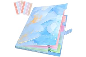 RIHEAN Expanding File Folder, Aesthetic Folders for School, Accordion File Organizer, Aesthetic Folder with Labels,5 Pockets Important Document Folders for School Office Home(Blue Gold)