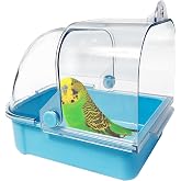 Tfwadmx Bird Cage Bath Hanging Bird Bath Supplies Parrot Bath Tub Water Shower Food Feeder Holder Tray for Small Birds Canary Budgies Cockatiel Lovebirds(Blue)
