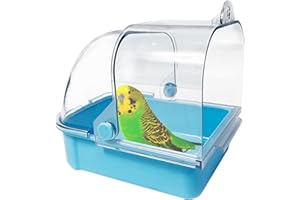 Tfwadmx Bird Cage Bath Hanging Bird Bath Supplies Parrot Bath Tub Water Shower Food Feeder Holder Tray for Small Birds Canary Budgies Cockatiel Lovebirds(Blue)