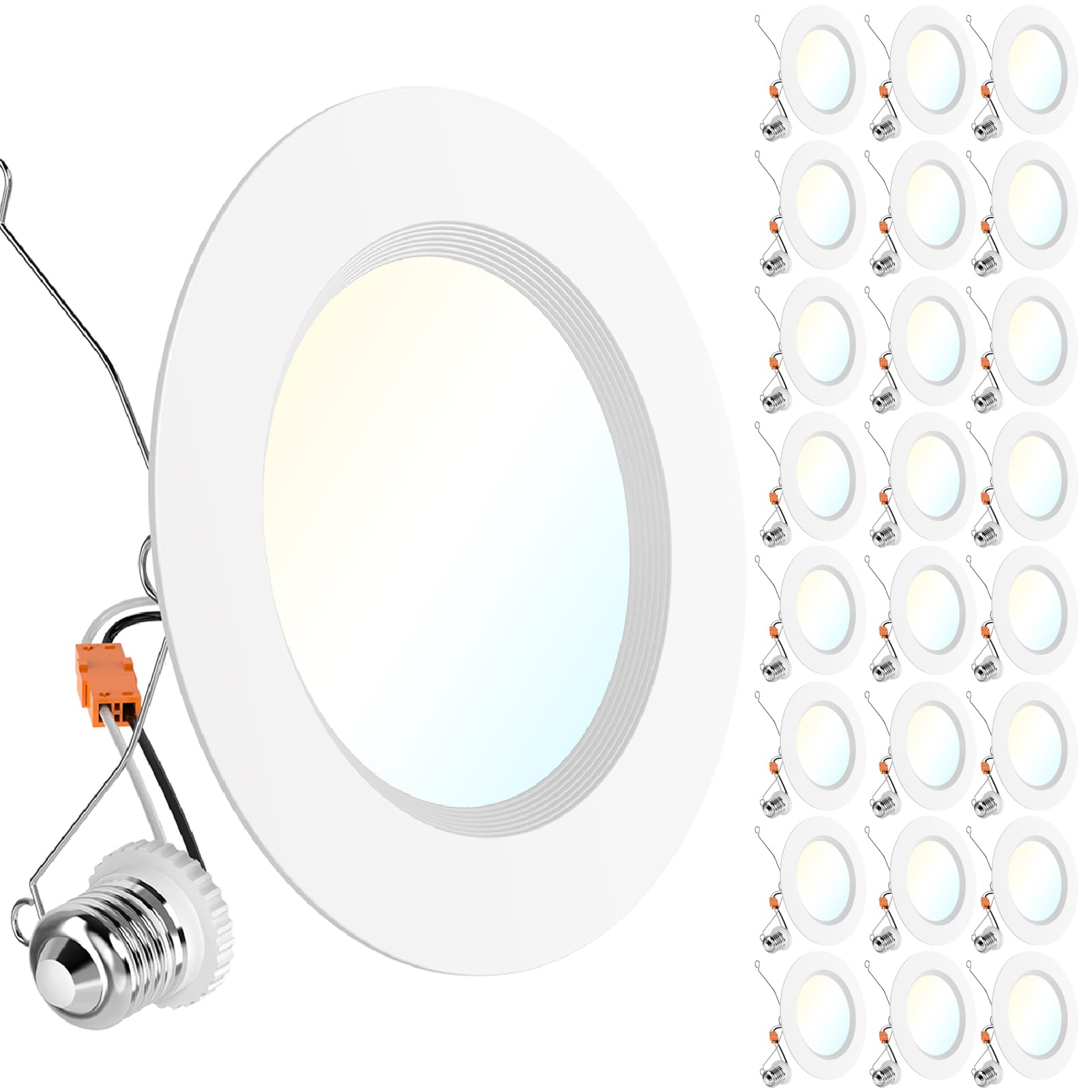Photo 1 of Sunco 24 Pack LED Recessed 6 Inch, High Brightness 1700 LM, Selectable CCT 2700K/3000K/4000K/5000K/6000K, Dimmable Can Lights, Baffle Trim, 17W=120W, Damp Rated, Retrofit Installation - UL