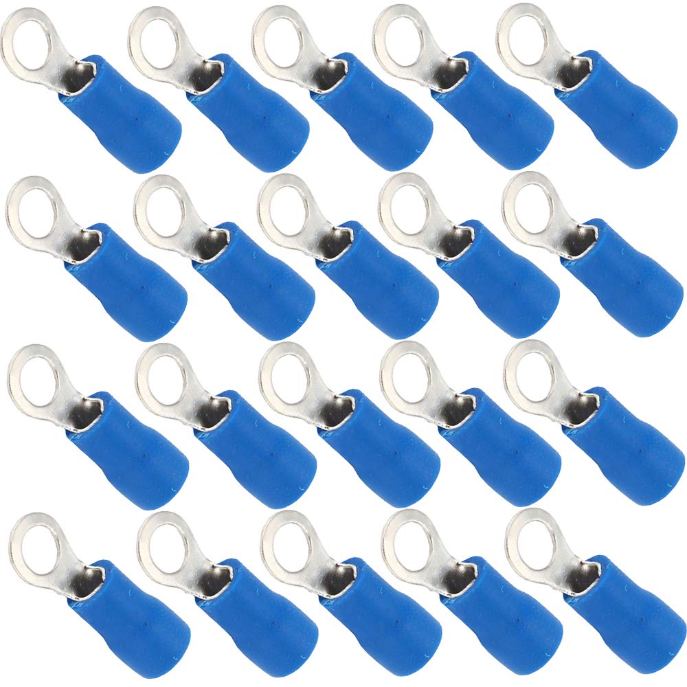 Mintice 100 Blue 1/4" Metal Ring Insulated Terminal Connector 14-16 Ga Crimp Wire Electrical Crimp Cable Kit