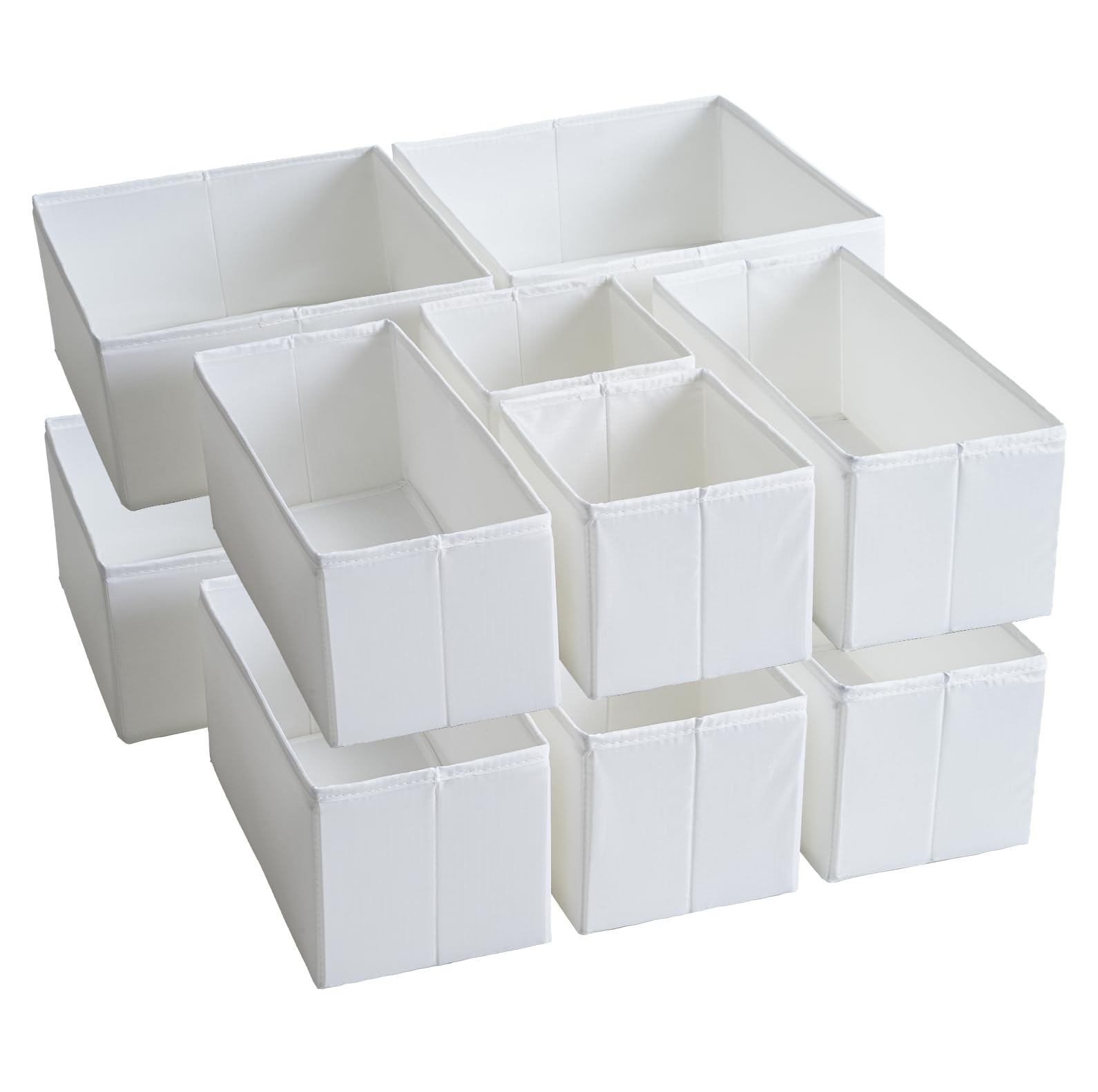 Photo 1 of TYEERS Drawer Organizers, Durable Fabric, Washable, with Base Support Boards, Small Storage Boxes for Bathroom, Closet, Dresser, Set of 12, White