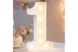 Pooqla Decorative Led Light Up Number Letters, White Plastic Marquee Number Lights Sign Party Wedding Decor Battery Operated Number (1)
