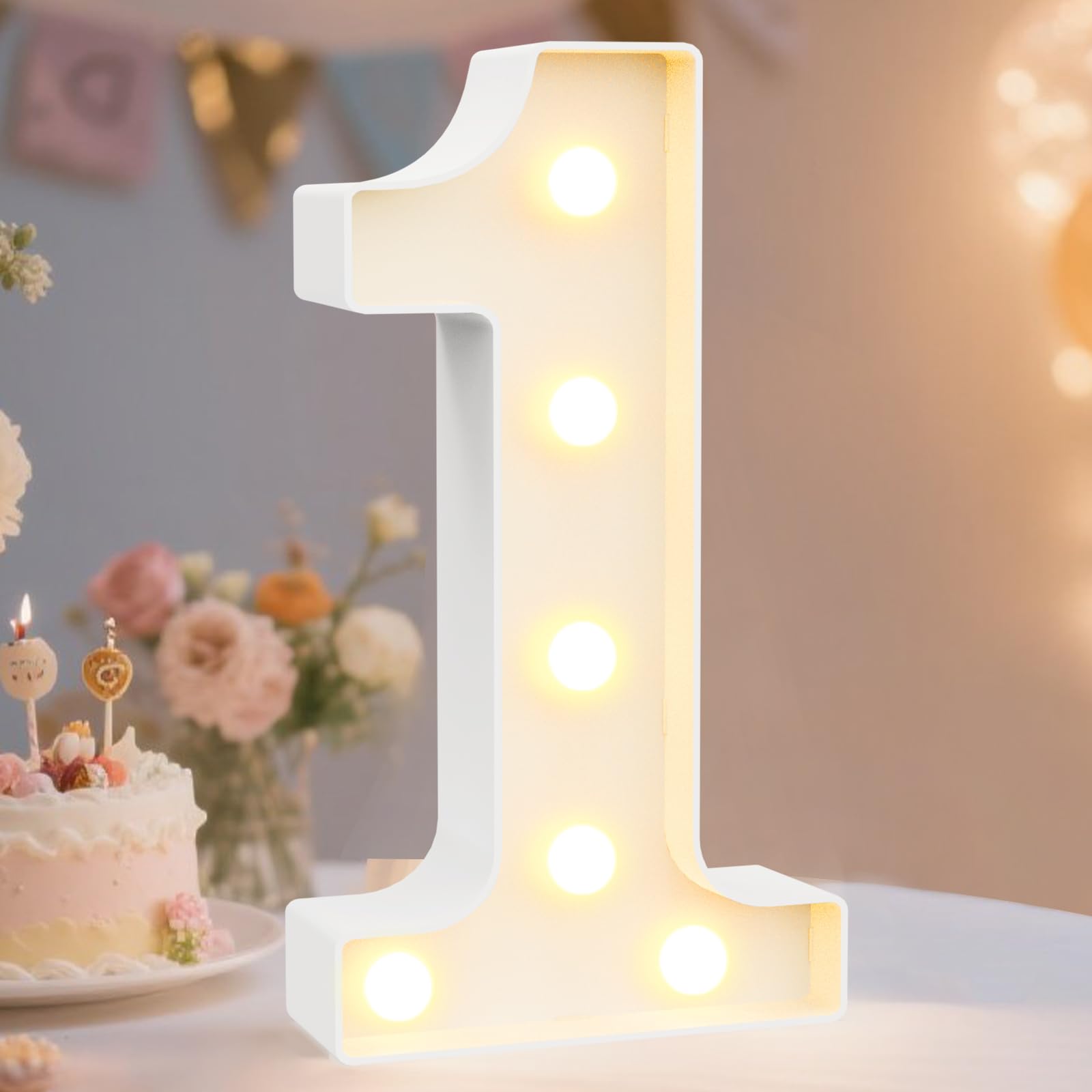 Pooqla Decorative Led Light Up Number Letters, White Plastic Marquee Number Lights Sign Party Wedding Decor Battery Operated Number (1)