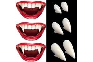 VOVEA Vampire Teeth Fangs - Perfect Fit Halloween Vampire Fangs for Cosplay Adults with Adhesive, Vampire Accessories Costume Makeup Realistic Fake Fangs for Women/Men Halloween Party, 3 Sizes