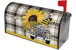 Sweetshow Summer Black and White Plaid Mailbox Cover 21" x18" Sunflowers and Bee Magnetic Mailbox Covers Outdoor Yellow Bee and Flowers Large Post Letter Box Covers Garden Yard Home Decor for Outside