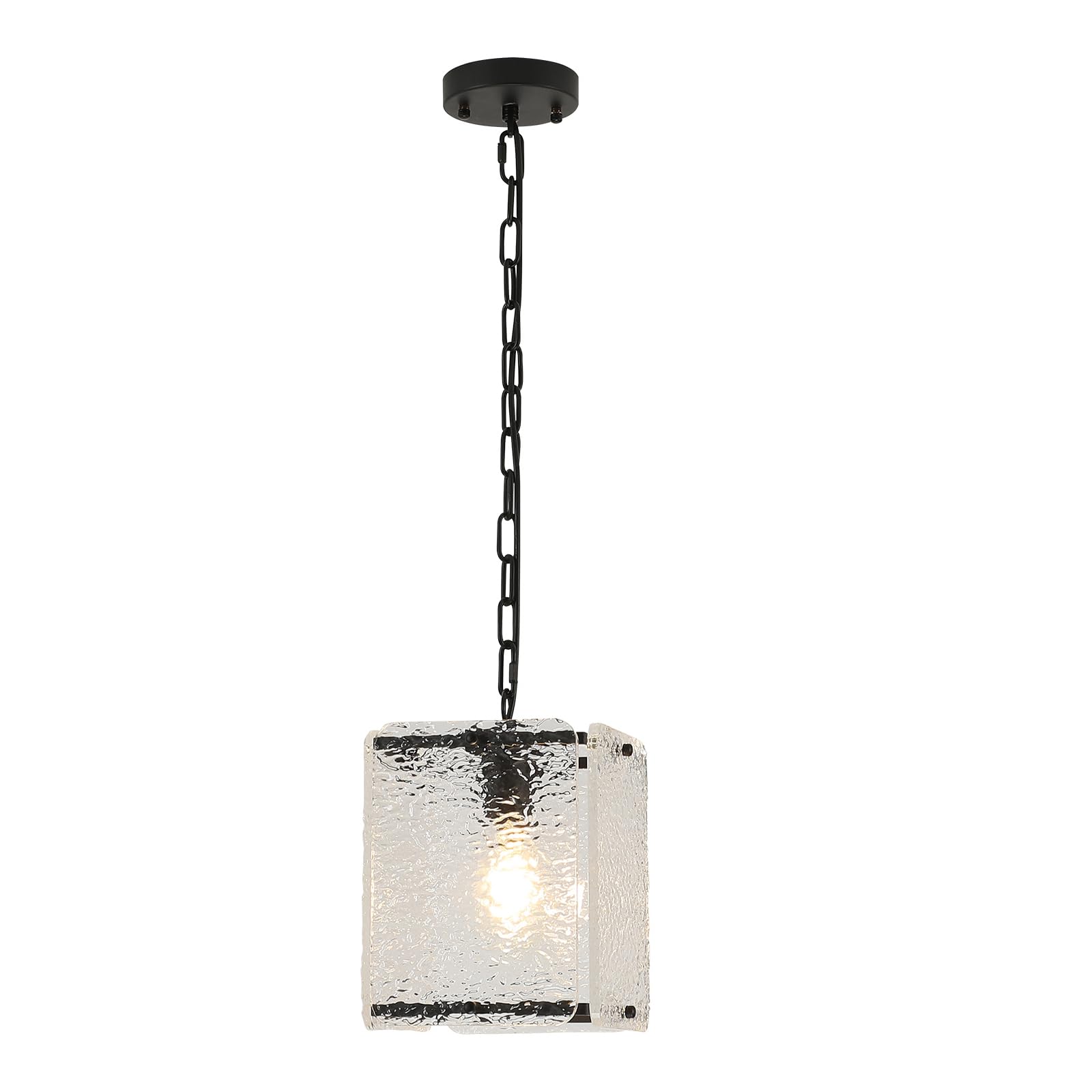 Bicrink Black Crystal Pendant Light for Kitchen Island Lights- Exquisite Elegant Chandelier with Water Ripple Glass - Height Adjustable - Dimmable - Great for Dining Room and Hallway., MT60026