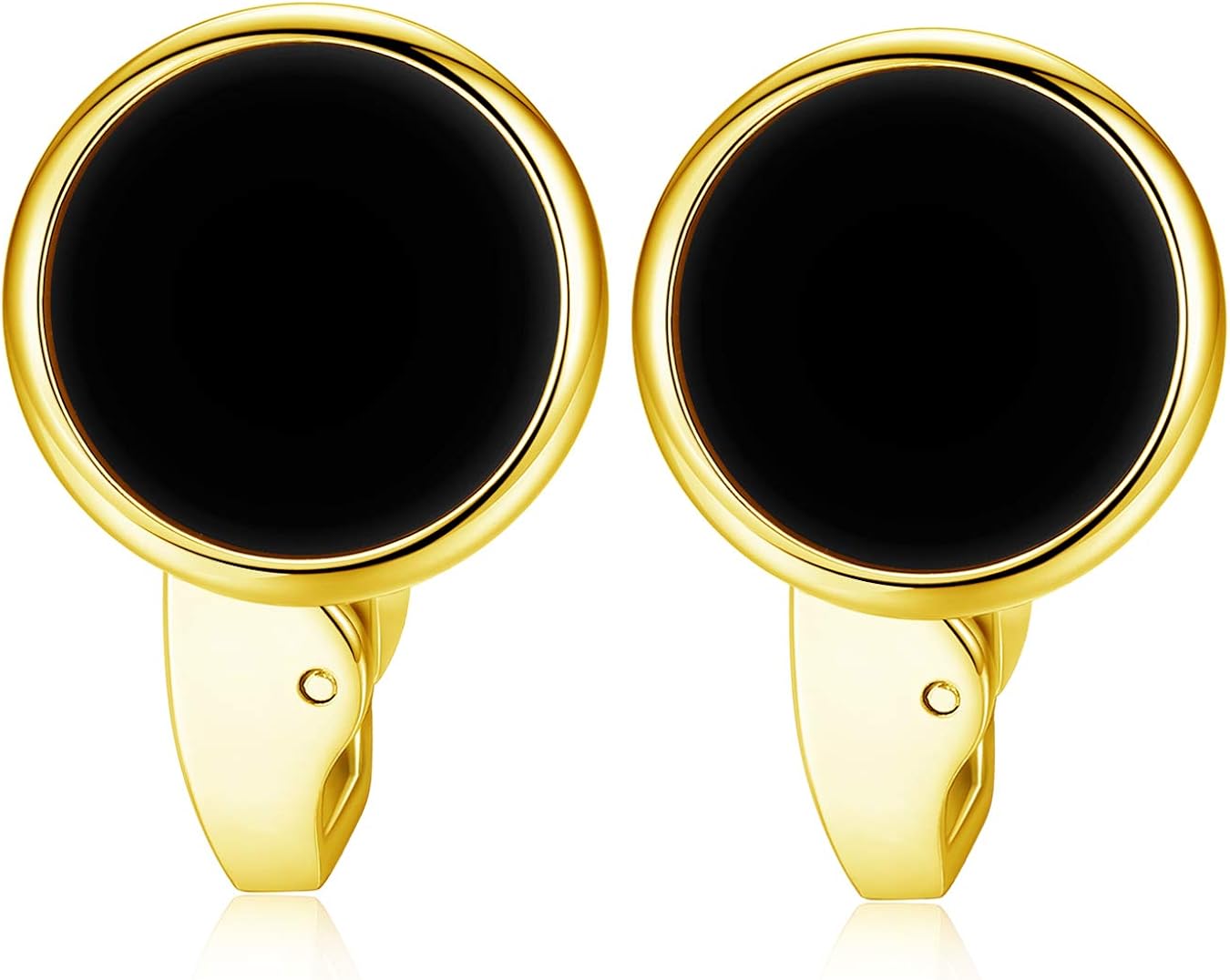 HONEY BEAR Round White Sea Shell/Black Onyx Agate Stone Cufflinks for Mens Shirt Wedding Business Gift Black with Gold - Image 3