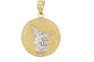 SAINT COLLECTION 10K Gold Saint Michael The Archangel Diamond Accented Medal Pendant (G-H Color, SI1-SI2 Clarity) - Choice of Metal