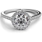 LEMON GRASS 1.22 Ct Round Halo Diamond Engagement Ring with Pave Band in Sterling SIlver Clear Cubic Zirconia Stone Size 4-9.5