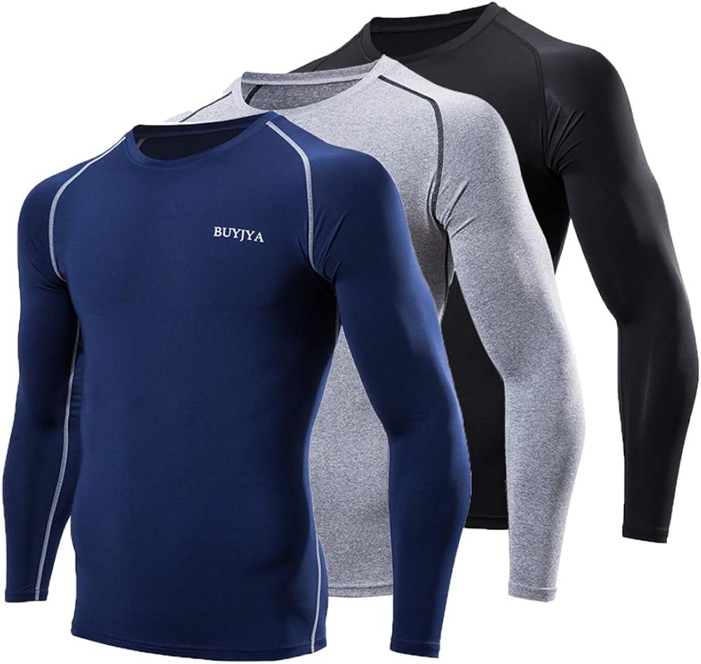 BUYJYA 3 Pack Men's Athletic Long Sleeve Compression Shirts Amazon.ca