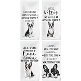 Tzhim Boston Terrier Gifts Kitchen Towels Set of 4, Boston Terrier Gifts for Women, Dog Hand Towels, Boston TerrierDog Tea Dish Towels for Kitchen, Gifts for Dog Lovers Owners, 16x24inch