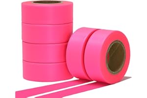 G GEYYANG GEYYANG Fluorescent Pink Flagging Tape 6 Pack,Non-Adhesive Plastic Ribbon,Neon Marking Tape for Survey Boundaries, Trees and Hazardous Areas,Trail Marking Tape,Survey Tape,1" x 98ft,3.35 Mil
