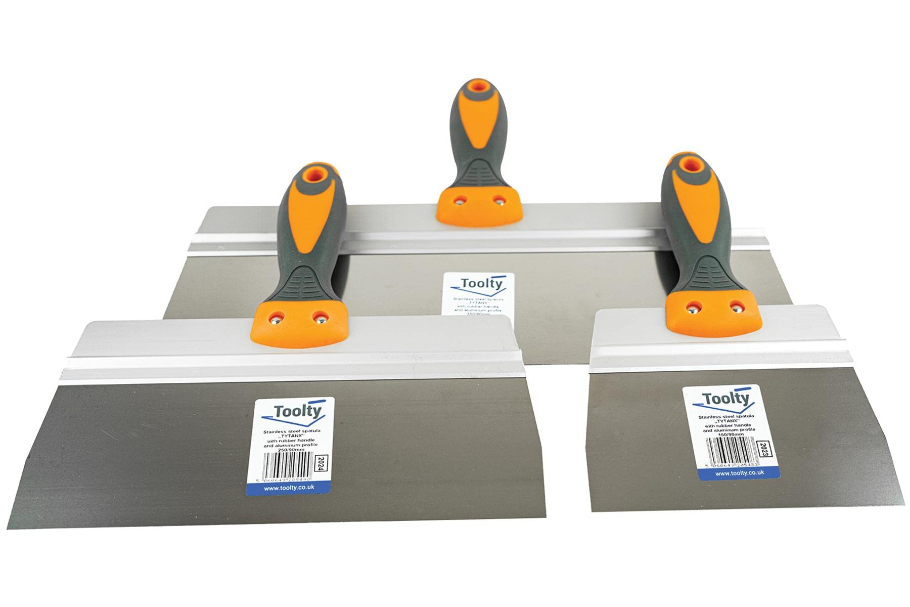 Toolty Stainless Steel Spatula - 150, 250, 300 x 90mm - Rubber Handle and Aluminum Profile - for Plastering, Finishing, Sand, Cement - Filling, Taping Knife, DIY - TLTY-2026