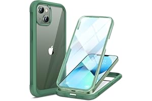 Miracase Compatible with iPhone 13 case 6.1 inch, 2023 New Full-Body Glass Clear Case Bumper Case with Built-in 9H Tempered Glass Screen Protector for iPhone 13, Acacia Green