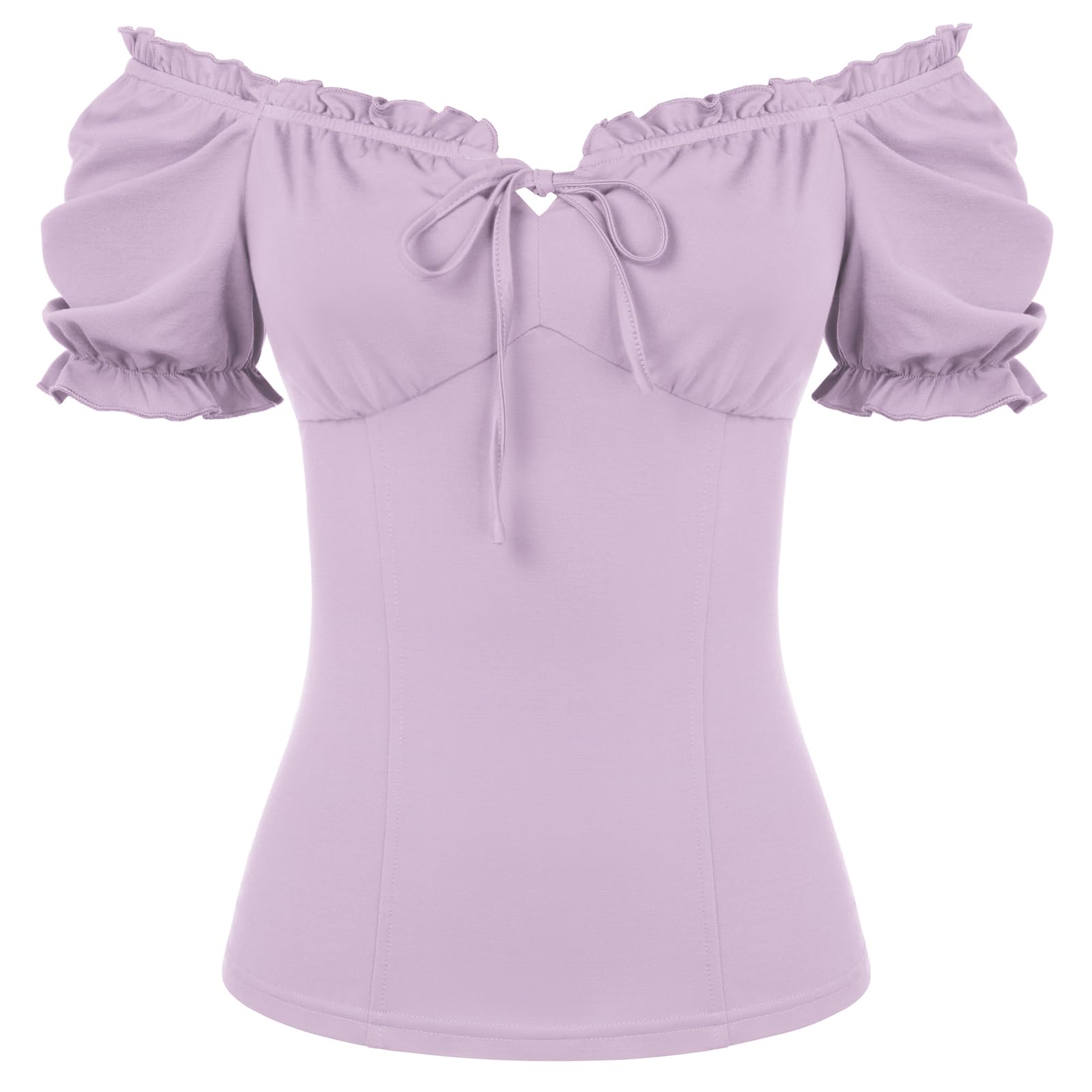 SCARLET DARKNESS Women's Renaissance Puff Sleeves Blouse Medieval Square Neck Retro Ruffles Top Light Purple XXL