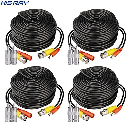 HISRAY 4 Pack 100ft BNC Video Power Cable Security Camera Wire Cord Extension Cable with 8pcs BNC to RCA Connectors for CCTV DVR Surveillance System
