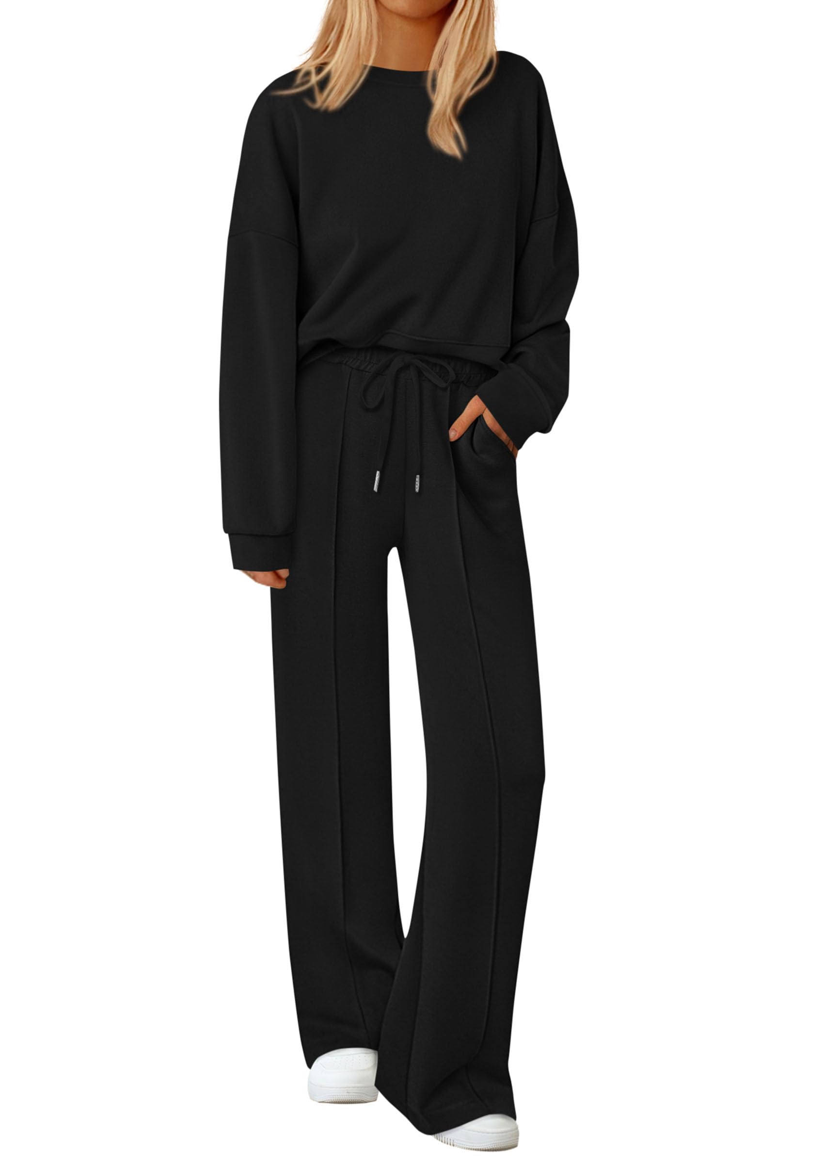Photo 1 of (XXL) (BAGGED) PRETTYGARDEN 2 Piece Sets For Women Fall Trendy Long Sleeve Sweatshirt Wide Leg Pants Loungewear Set Matching Sweatsuit (Black,XX-Large)