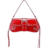 Y2k Shoulder Bag for Women, Hobo Rivet PU Leather Y2K Purse, Trendy Goth Punk Red Handbag