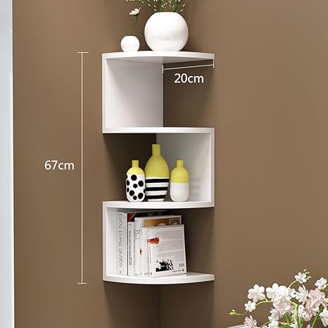 Amazon Feifei 本棚多機能コーナーシェルフ三角壁掛け4層ストレージラック 色 白 サイズ さいず 67 cm 本棚 オンライン通販
