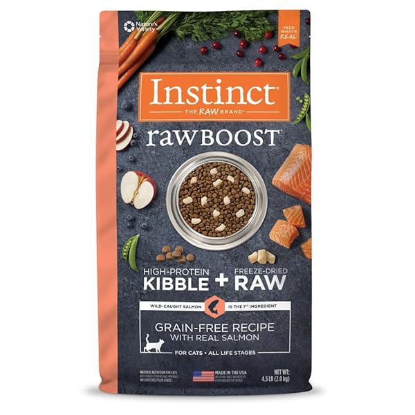 INSTINCT RAW BOOST, NATURAL DRY CAT FOOD WITH FREEZE DRIED PIECES, HIGH PROTEIN, GRAIN FREE RECIPE – REAL SALMON, 4.5 LB. BAG