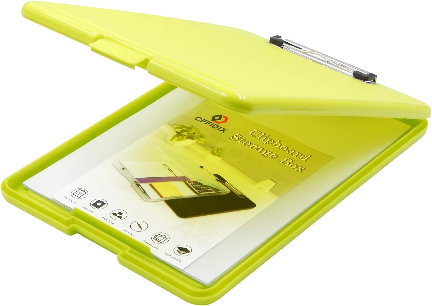 OFFIDIX Clipboard Storage Box, Neon Green Plastic