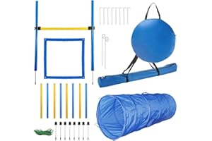 PAWISE Dog Agility Training Equipment, Complete Dog Obstacle Course Kit with Agility Tunnel, Adjustable Hurdle, Weave Poles & Pause Box, Outdoor Dogg Training Set for Backyard & Agility Sports
