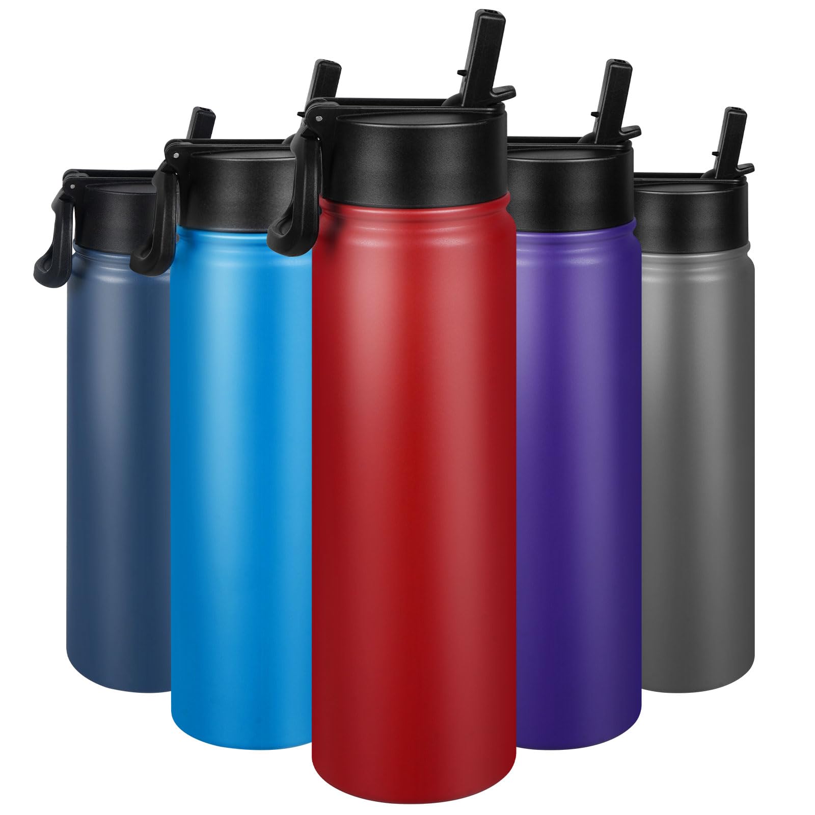 Photo 1 of 24 oz Insulated Water Bottle with Straw, Stainless Steel Double Wall Vacuum Thermos with Straw Lid Leak Proof, Wide Mouth Lid, Keep Cold and Hot