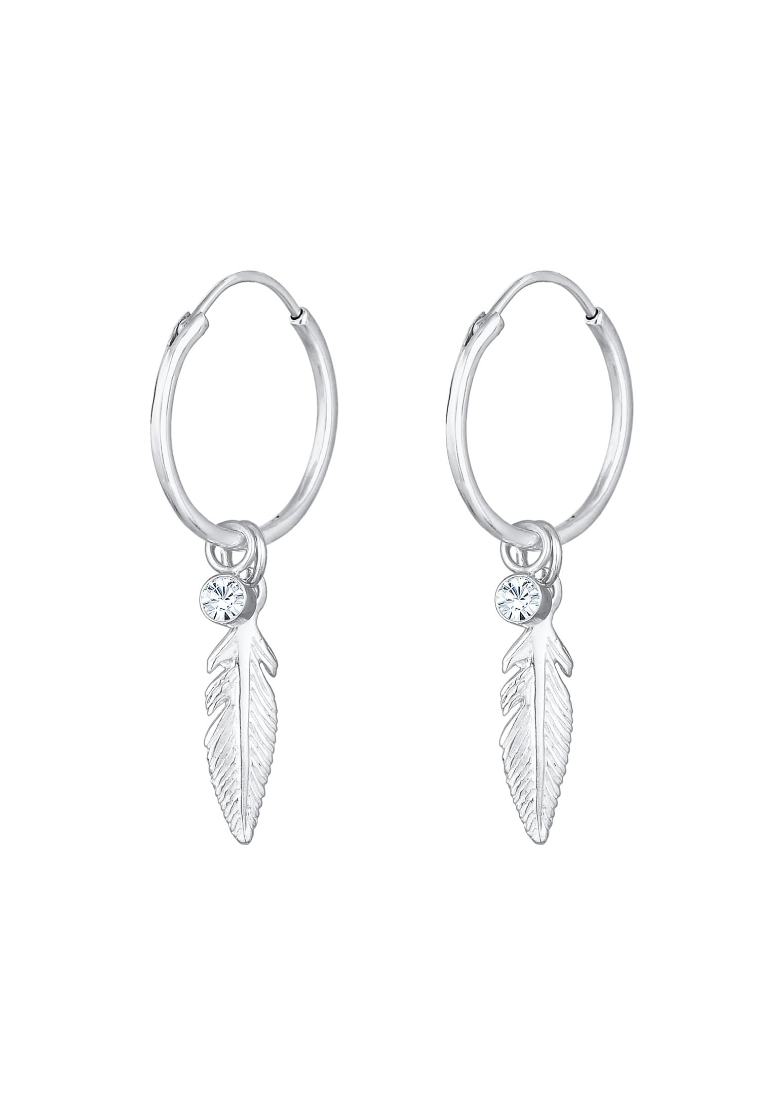 Elli Women Creole Solitaire Feather Swarovski Crystals 925 Sterling Silver Earrings — image 1